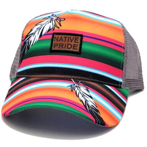 Native Pride Black Eagle Striped Feathered Mesh Snapback Hat - Picture 2 of 7